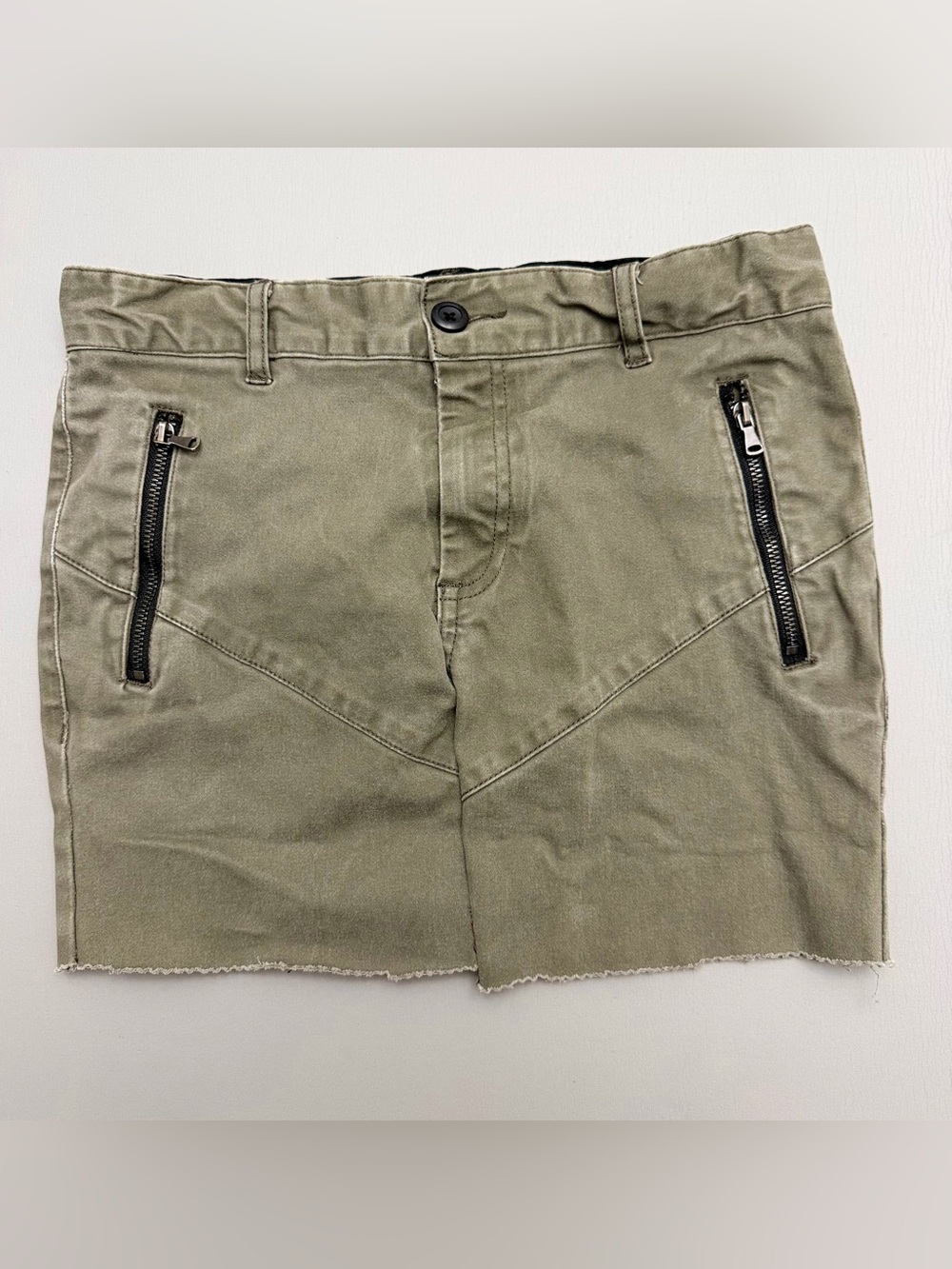 Art Class Girls Olive Utility Mini Skirt Size 10 Upcycled Zip Cotton Stretch